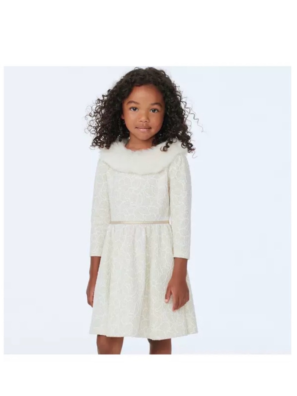 Janie and Jack Cream Lace Dress with Faux-Fur Collar